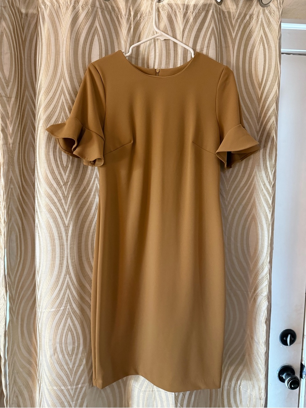 Calvin Klein Ruffle Sleeve Midi Dress in Mustard
